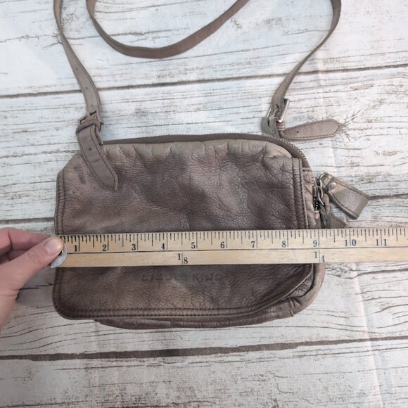 Liesbekind Taupe Leather Flap and Zipper Small Crossbody Sling Bag Purse - Picture 2 of 9
